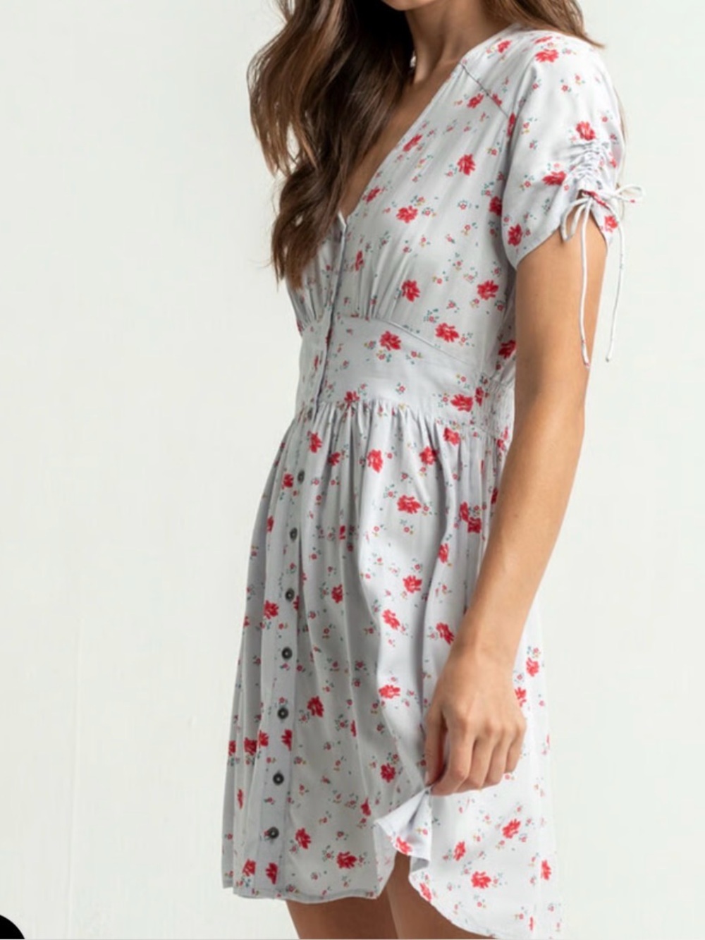 Billabong Light Blue Mini Dress with Red Floral Print